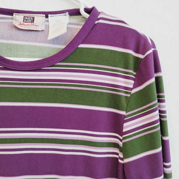 Faded Glory Purple & Green Striped Long Sleeves Pullover Top Women's Size Large - Picture 6 of 10